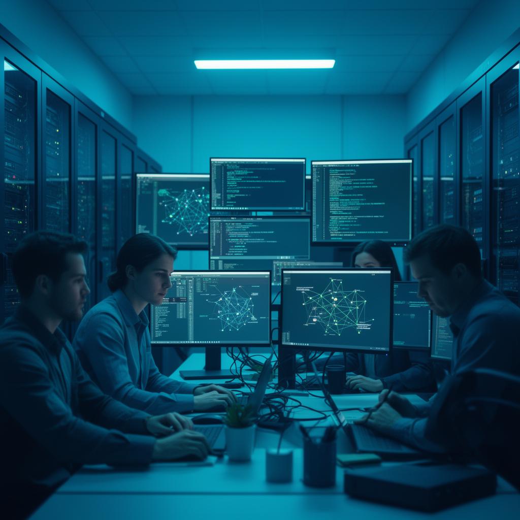 Equipe de TI da Meninoti trabalhando em servidores e monitoramento de redes